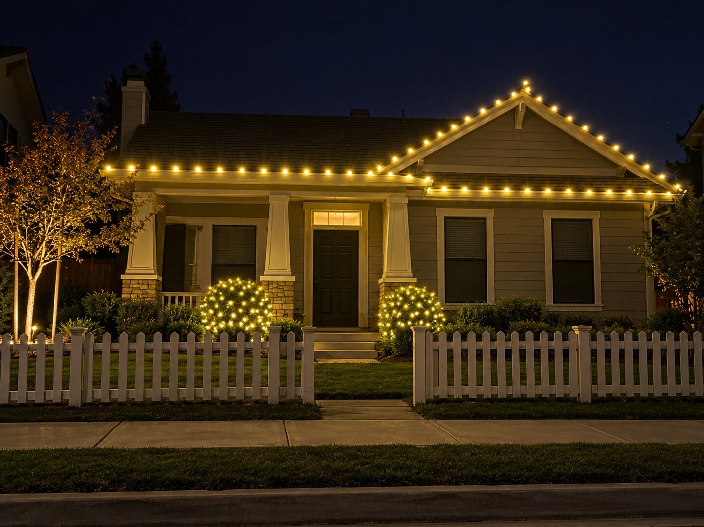 Christmas light hanging in El Dorado Hills, CA: cottage picket fence c9 warm white