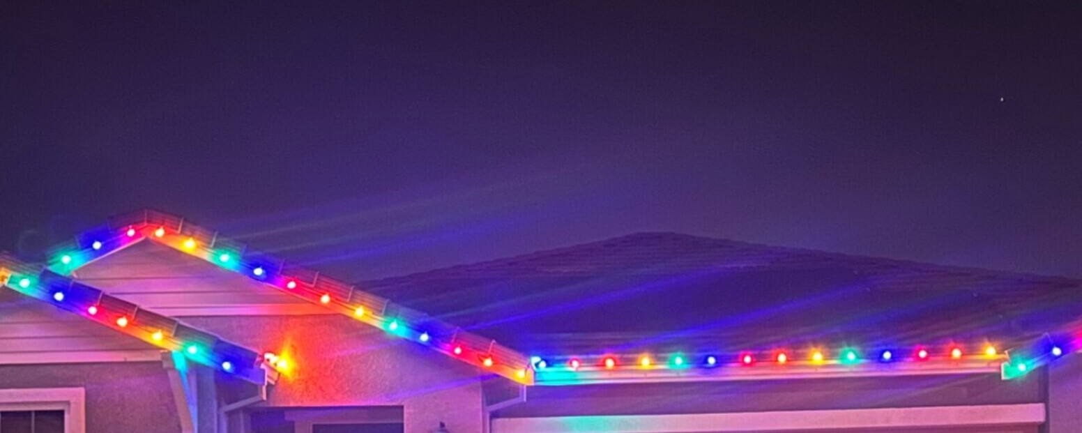 Christmas light installers in El Dorado Hills, CA: multicolor c9 twin gable peaks